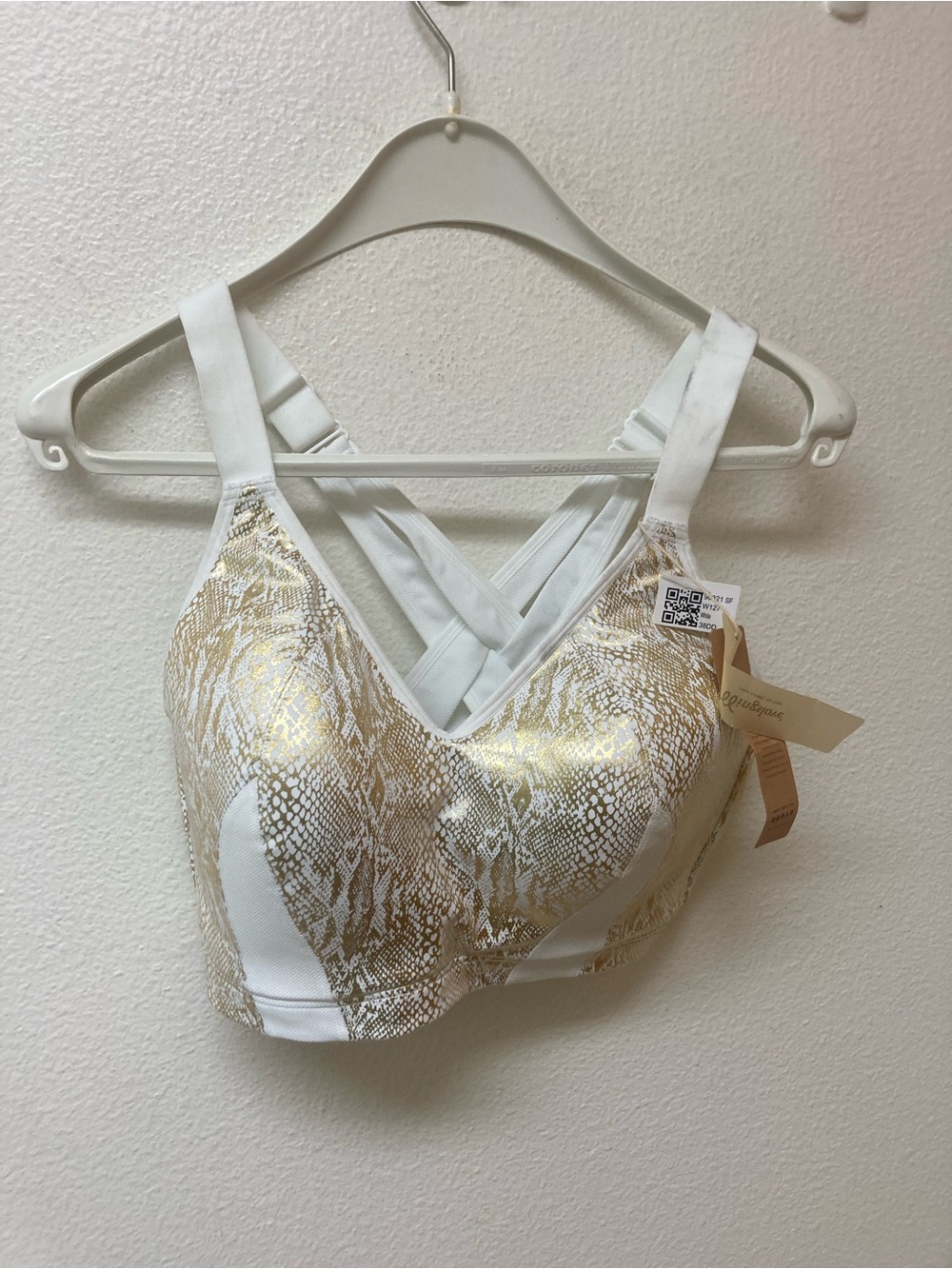 NWT WINGSLOVE White Gold Foil Cris Cross Back Spirts Bra (38DD)